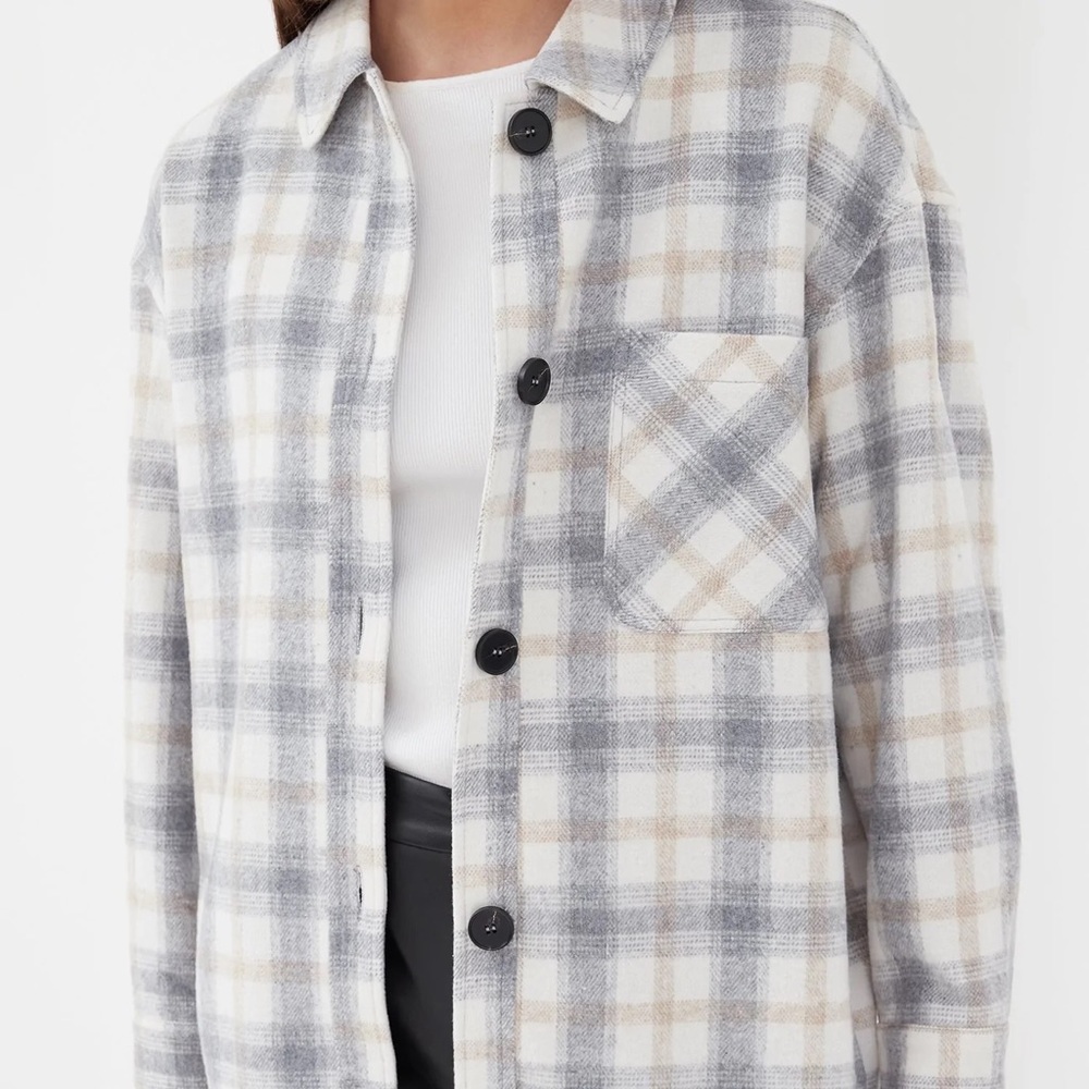 Grey Plaid Oversized Shacket